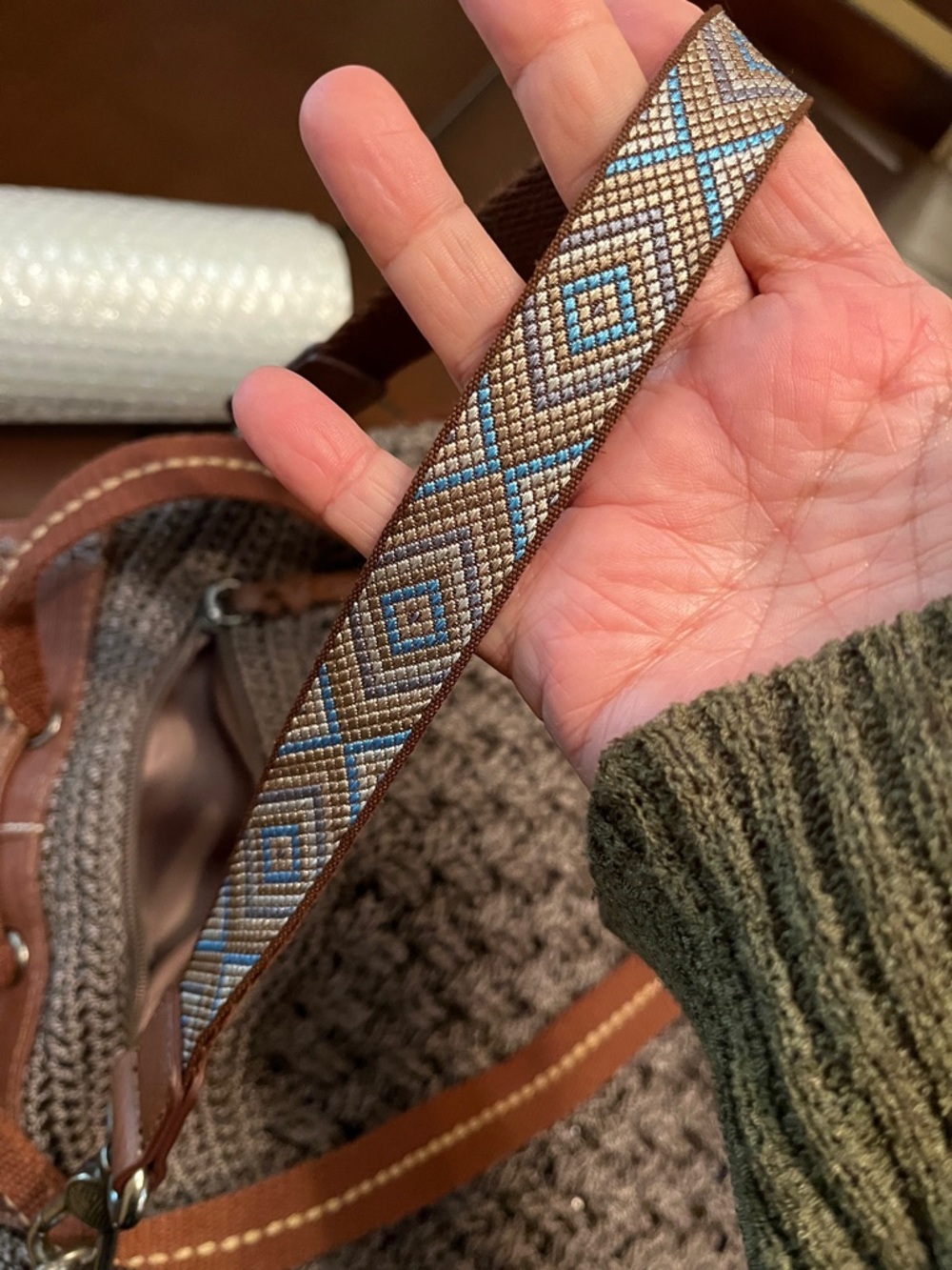 The Sak Brown and Gray Crochet Woven backpack purse with Tassel Strap - Picture 11 of 15